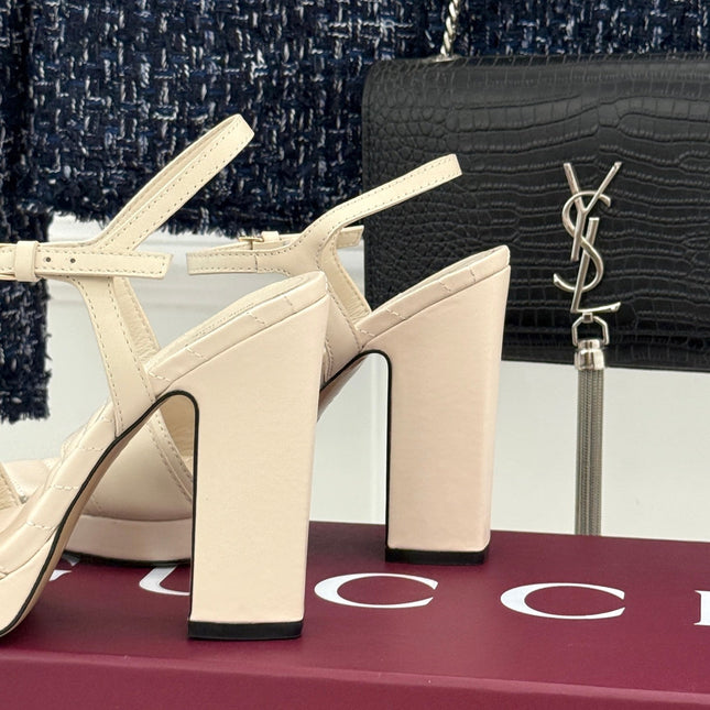GUCCI 26S HIGH-HEELED SANDALS 120 MM IN CREAM WHITE CALFSKIN