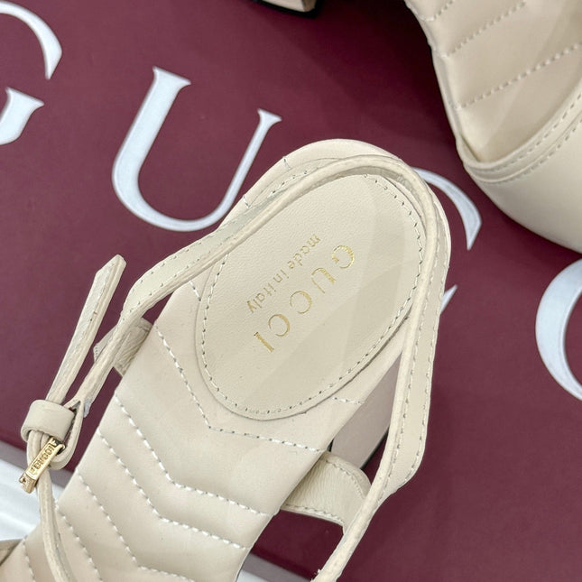 GUCCI 26S HIGH-HEELED SANDALS 120 MM IN CREAM WHITE CALFSKIN