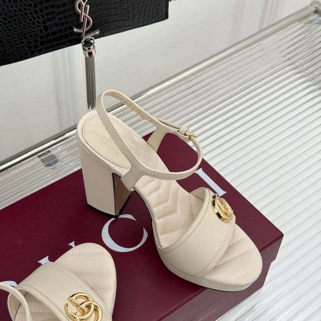 GUCCI 26S HIGH-HEELED SANDALS 120 MM IN CREAM WHITE CALFSKIN