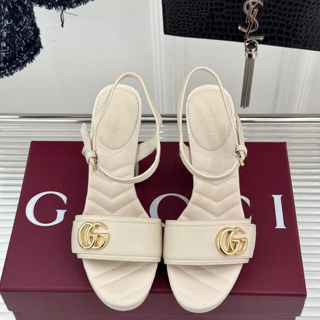 GUCCI 26S HIGH-HEELED SANDALS 120 MM IN CREAM WHITE CALFSKIN