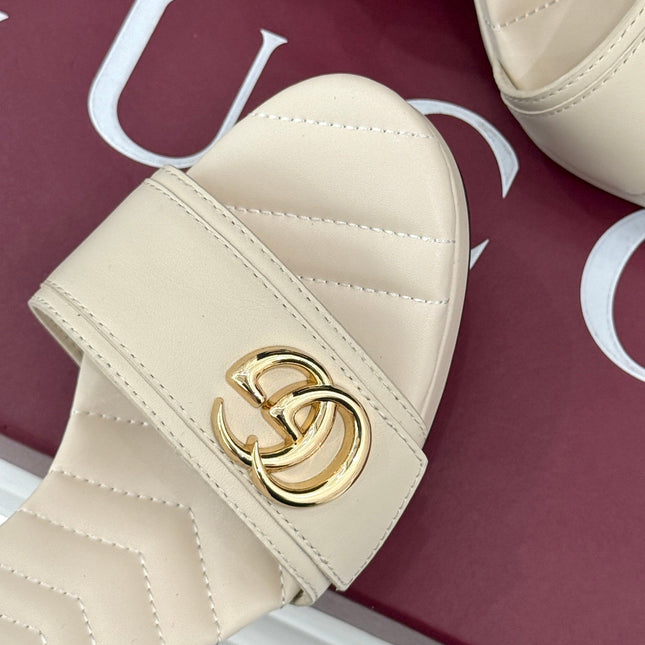 GUCCI 26S HIGH-HEELED SANDALS 120 MM IN CREAM WHITE CALFSKIN