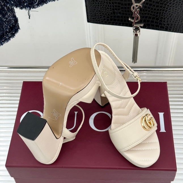 GUCCI 26S HIGH-HEELED SANDALS 120 MM IN CREAM WHITE CALFSKIN
