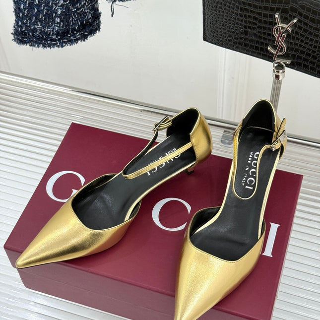 GUCCI 26S HIGH HEELS 55 MM IN GOLD LAMBSKIN
