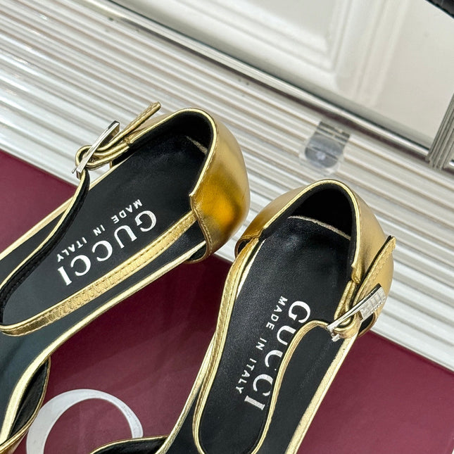 GUCCI 26S HIGH HEELS 55 MM IN GOLD LAMBSKIN