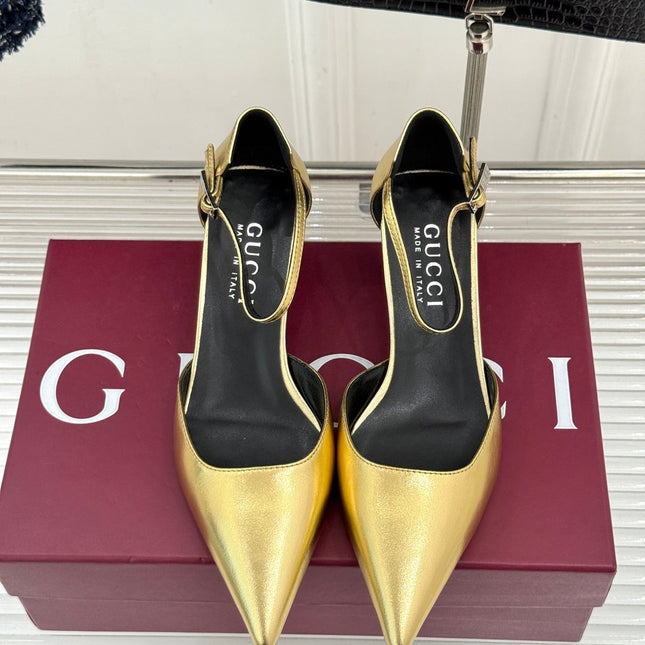 GUCCI 26S HIGH HEELS 55 MM IN GOLD LAMBSKIN