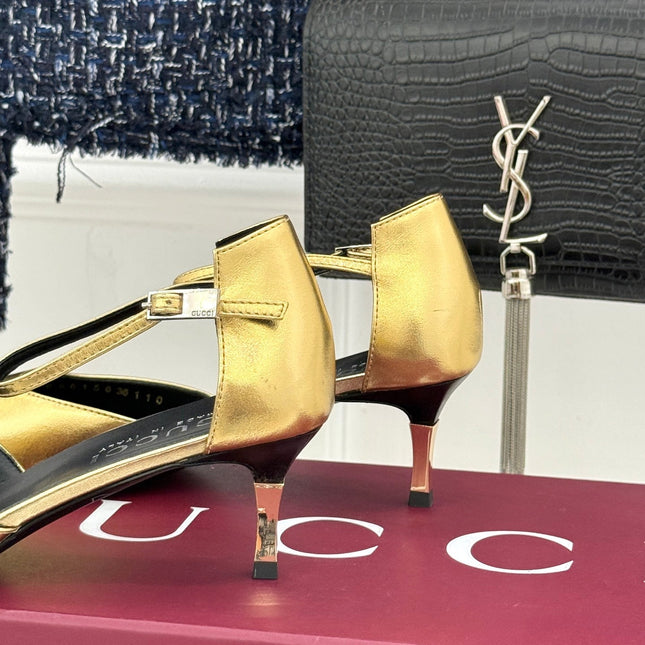 GUCCI 26S HIGH HEELS 55 MM IN GOLD LAMBSKIN