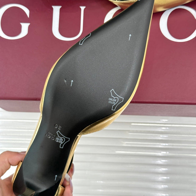 GUCCI 26S HIGH HEELS 55 MM IN GOLD LAMBSKIN