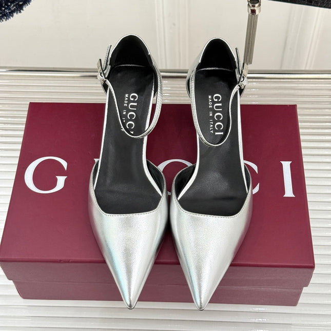 GUCCI 26S HIGH HEELS 55 MM IN SILVER LAMBSKIN
