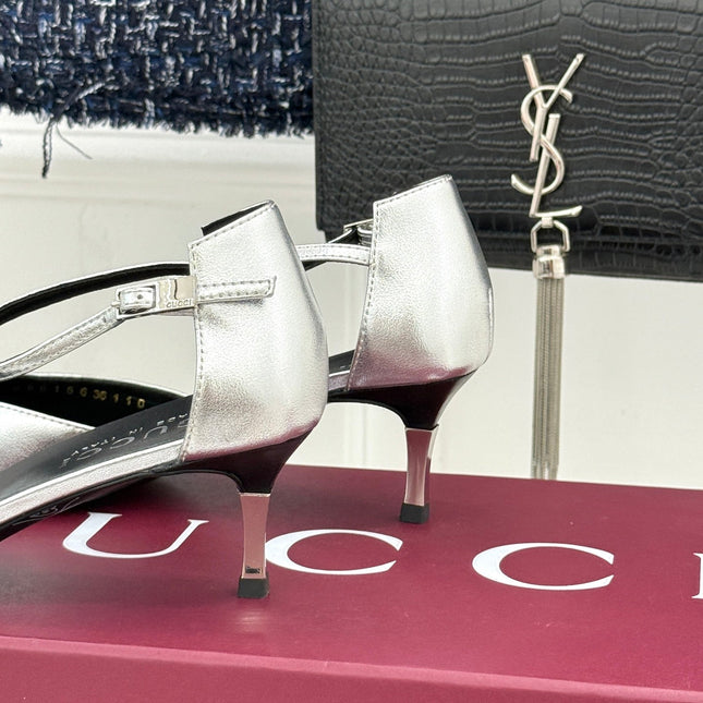 GUCCI 26S HIGH HEELS 55 MM IN SILVER LAMBSKIN