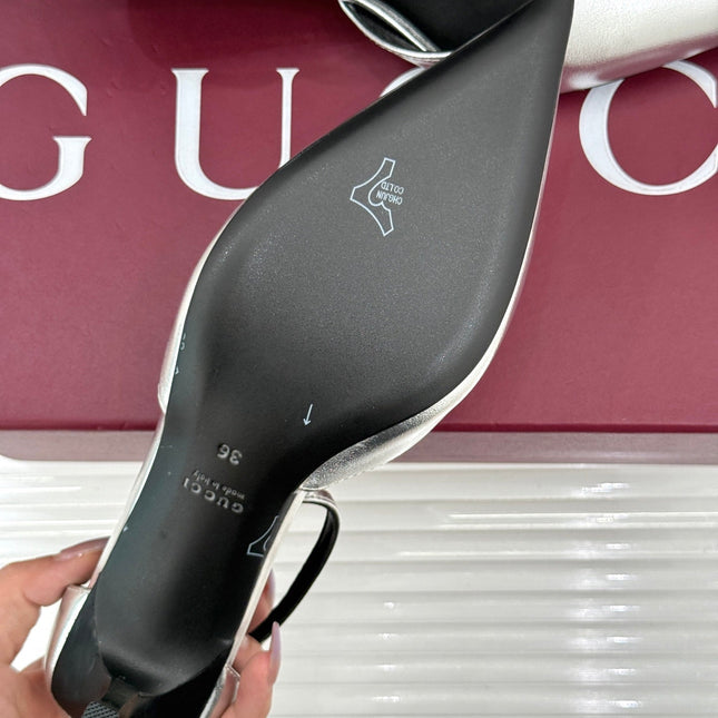 GUCCI 26S HIGH HEELS 55 MM IN SILVER LAMBSKIN