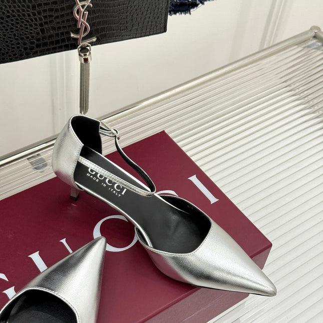 GUCCI 26S HIGH HEELS 55 MM IN SILVER LAMBSKIN