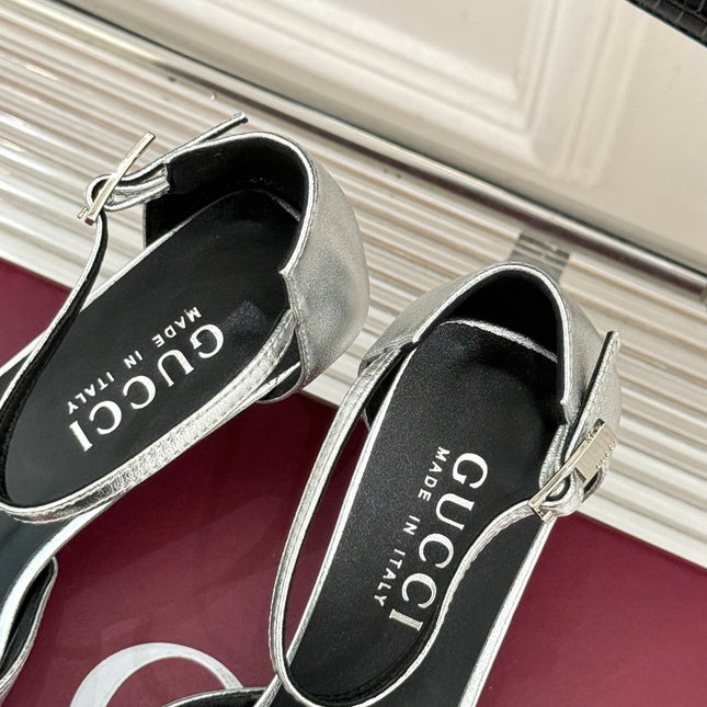 GUCCI 26S HIGH HEELS 55 MM IN SILVER LAMBSKIN