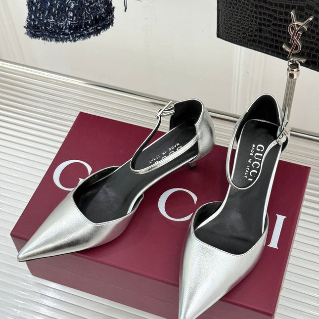 GUCCI 26S HIGH HEELS 55 MM IN SILVER LAMBSKIN