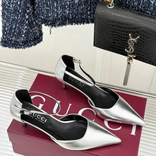 GUCCI 26S HIGH HEELS 55 MM IN SILVER LAMBSKIN