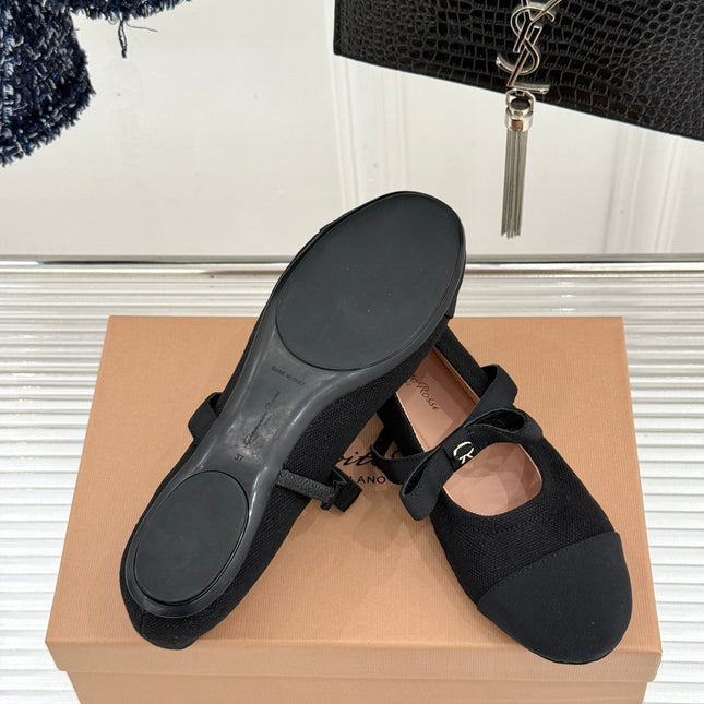 GIANVITO ROSSI 26S MARY JANE FLATS IN BLACK FABRIC