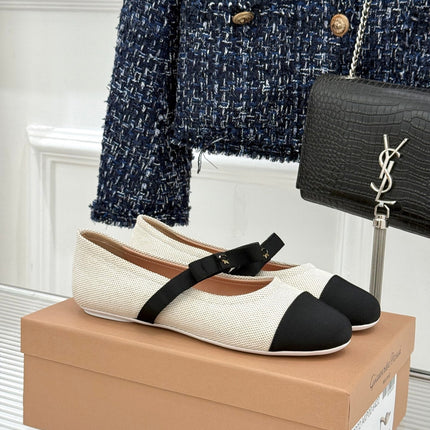 GIANVITO ROSSI 26S MARY JANE FLATS IN BLACK AND WHITE FABRIC