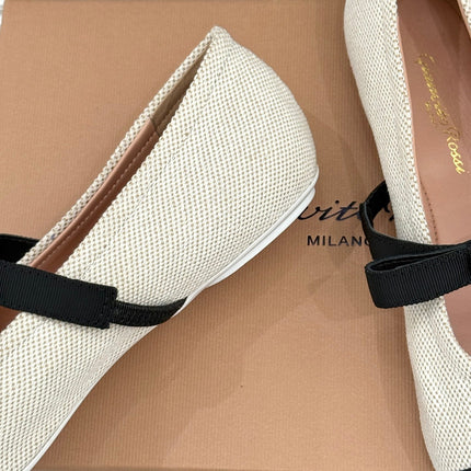 GIANVITO ROSSI 26S MARY JANE FLATS IN BLACK AND WHITE FABRIC