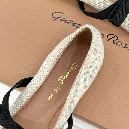 GIANVITO ROSSI 26S MARY JANE FLATS IN BLACK AND WHITE FABRIC