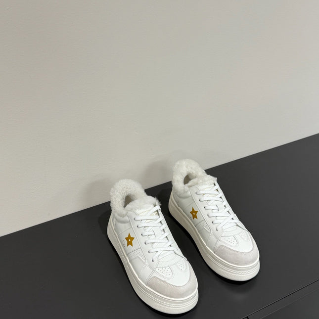 YELLOW STAR SNEAKER WHITE CALFSKIN AND SUEDE CALFSKIN WITH SHEARLING LINING