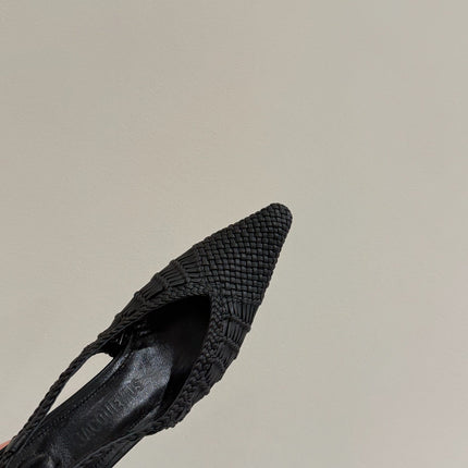 JACQUEMUS 26S HIGH-HEEL SLINGBACKS IN BLACK WOVEN CALFSKIN