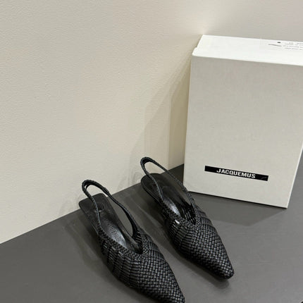 JACQUEMUS 26S HIGH-HEEL SLINGBACKS IN BLACK WOVEN CALFSKIN