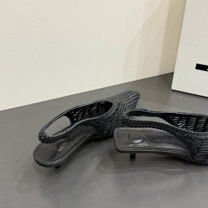 JACQUEMUS 26S HIGH-HEEL SLINGBACKS IN BLACK WOVEN CALFSKIN