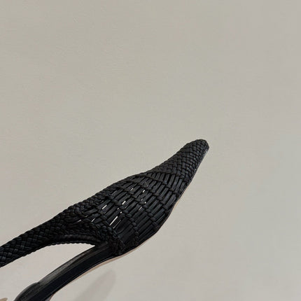 JACQUEMUS 26S HIGH-HEEL SLINGBACKS IN BLACK WOVEN CALFSKIN