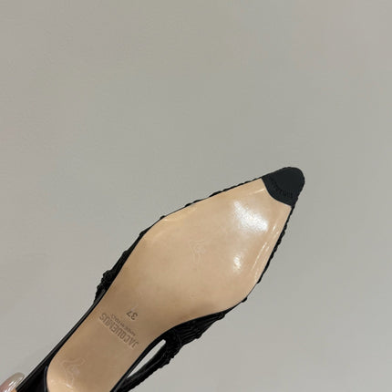 JACQUEMUS 26S HIGH-HEEL SLINGBACKS IN BLACK WOVEN CALFSKIN