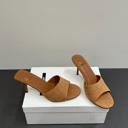 JACQUEMUS 26S HIGH-HEEL SANDALS IN BROWN CROC-EMBOSSED SUEDE