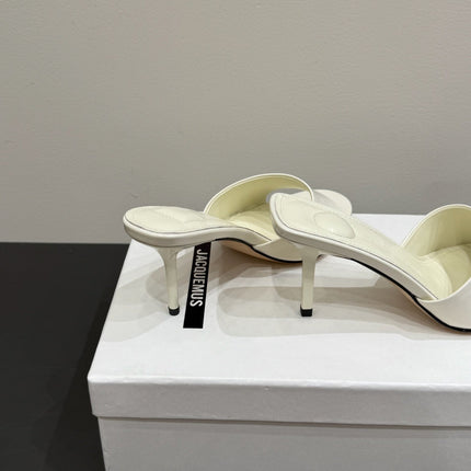 JACQUEMUS 26S HIGH-HEEL SANDALS IN CREAM WHITE LAMBSKIN