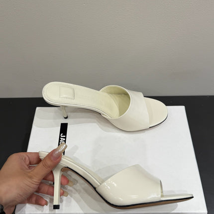 JACQUEMUS 26S HIGH-HEEL SANDALS IN CREAM WHITE LAMBSKIN