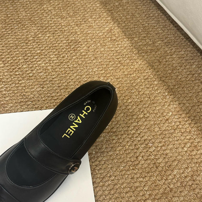 CHANEL 26S MARY JANE FLATS IN BLACK CALFSKIN CC LOGO