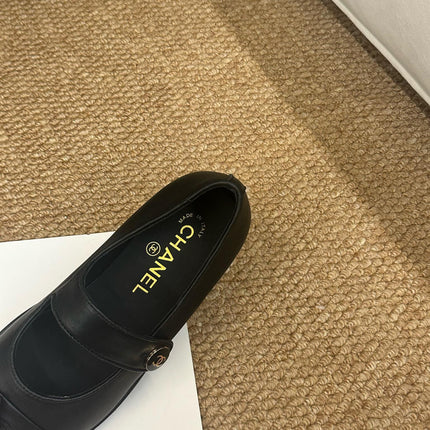 CHANEL 26S MARY JANE FLATS IN BLACK CALFSKIN CC LOGO