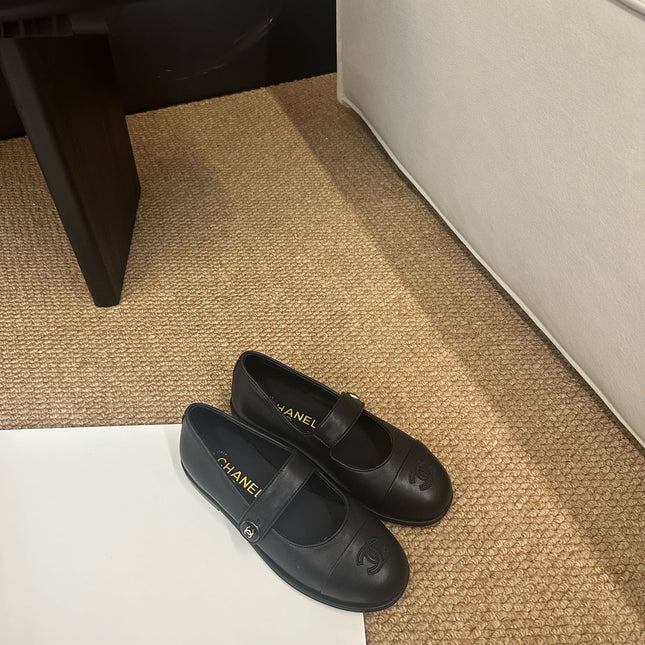 CHANEL 26S MARY JANE FLATS IN BLACK CALFSKIN CC LOGO