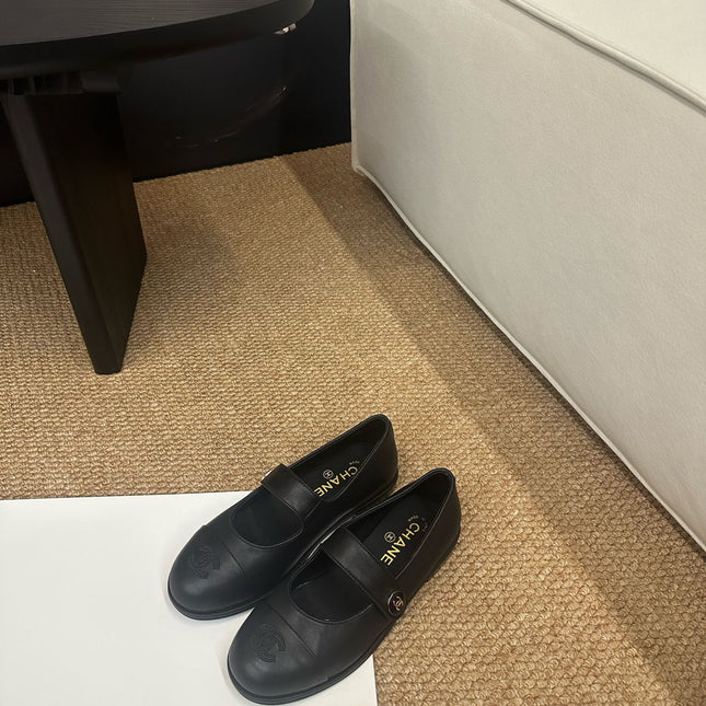 CHANEL 26S MARY JANE FLATS IN BLACK CALFSKIN CC LOGO