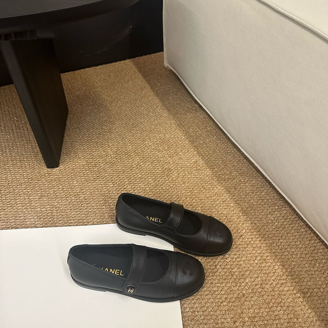 CHANEL 26S MARY JANE FLATS IN BLACK CALFSKIN CC LOGO