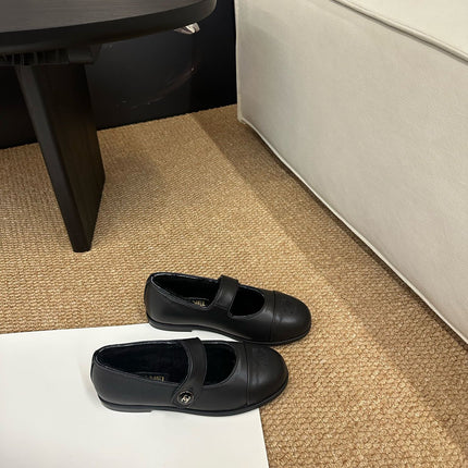 CHANEL 26S MARY JANE FLATS IN BLACK CALFSKIN WITH CC LOGO