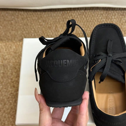 JACQUEMUS 26S LACE-UP LOAFERS IN BLACK SUEDE