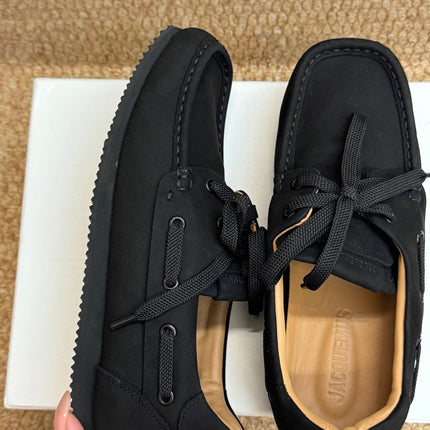 JACQUEMUS 26S LACE-UP LOAFERS IN BLACK SUEDE