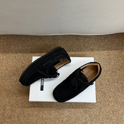 JACQUEMUS 26S LACE-UP LOAFERS IN BLACK SUEDE