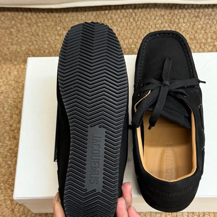 JACQUEMUS 26S LACE-UP LOAFERS IN BLACK SUEDE