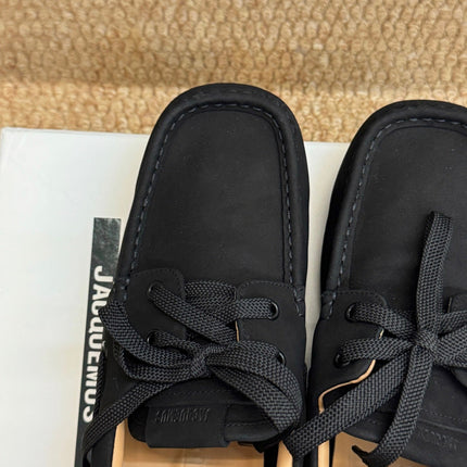 JACQUEMUS 26S LACE-UP LOAFERS IN BLACK SUEDE