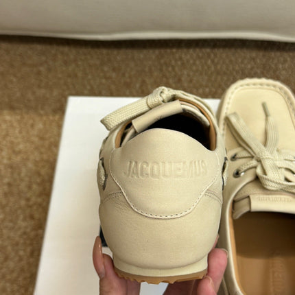 JACQUEMUS 26S LACE-UP LOAFERS IN BEIGE SUEDE