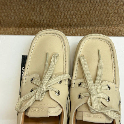 JACQUEMUS 26S LACE-UP LOAFERS IN BEIGE SUEDE