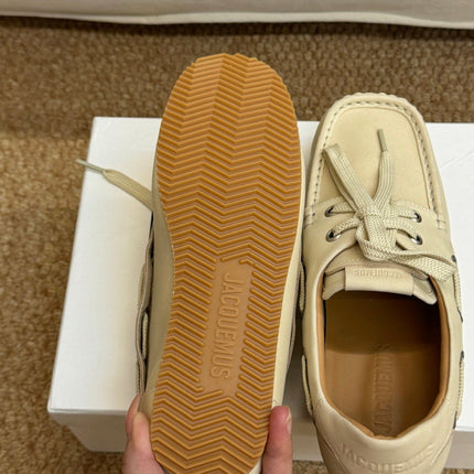 JACQUEMUS 26S LACE-UP LOAFERS IN BEIGE SUEDE