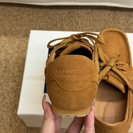 JACQUEMUS 26S LACE-UP LOAFERS IN BROWN SUEDE