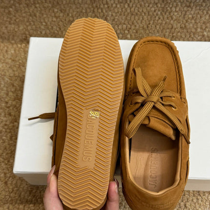 JACQUEMUS 26S LACE-UP LOAFERS IN BROWN SUEDE