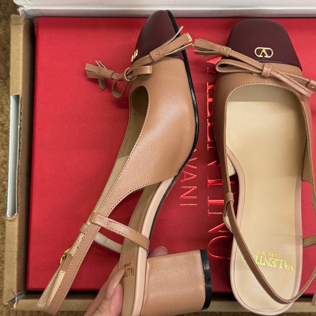 VALENTINO 26S HIGH HEEL SLINGBACKS IN BROWN CALFSKIN