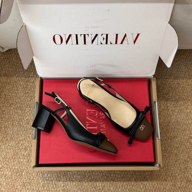VALENTINO 26S HIGH HEEL SLINGBACKS IN BROWN AND BLACK CALFSKIN