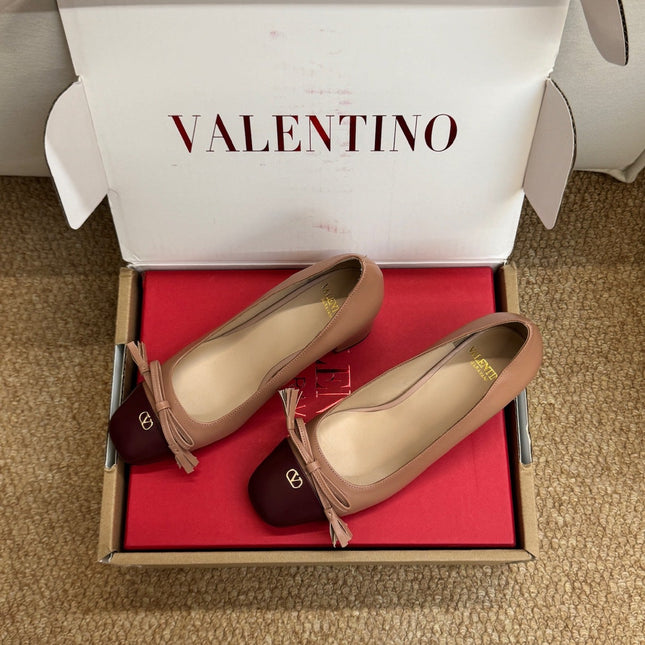 VALENTINO 26S HEELED BALLET FLATS IN BROWN CALFSKIN